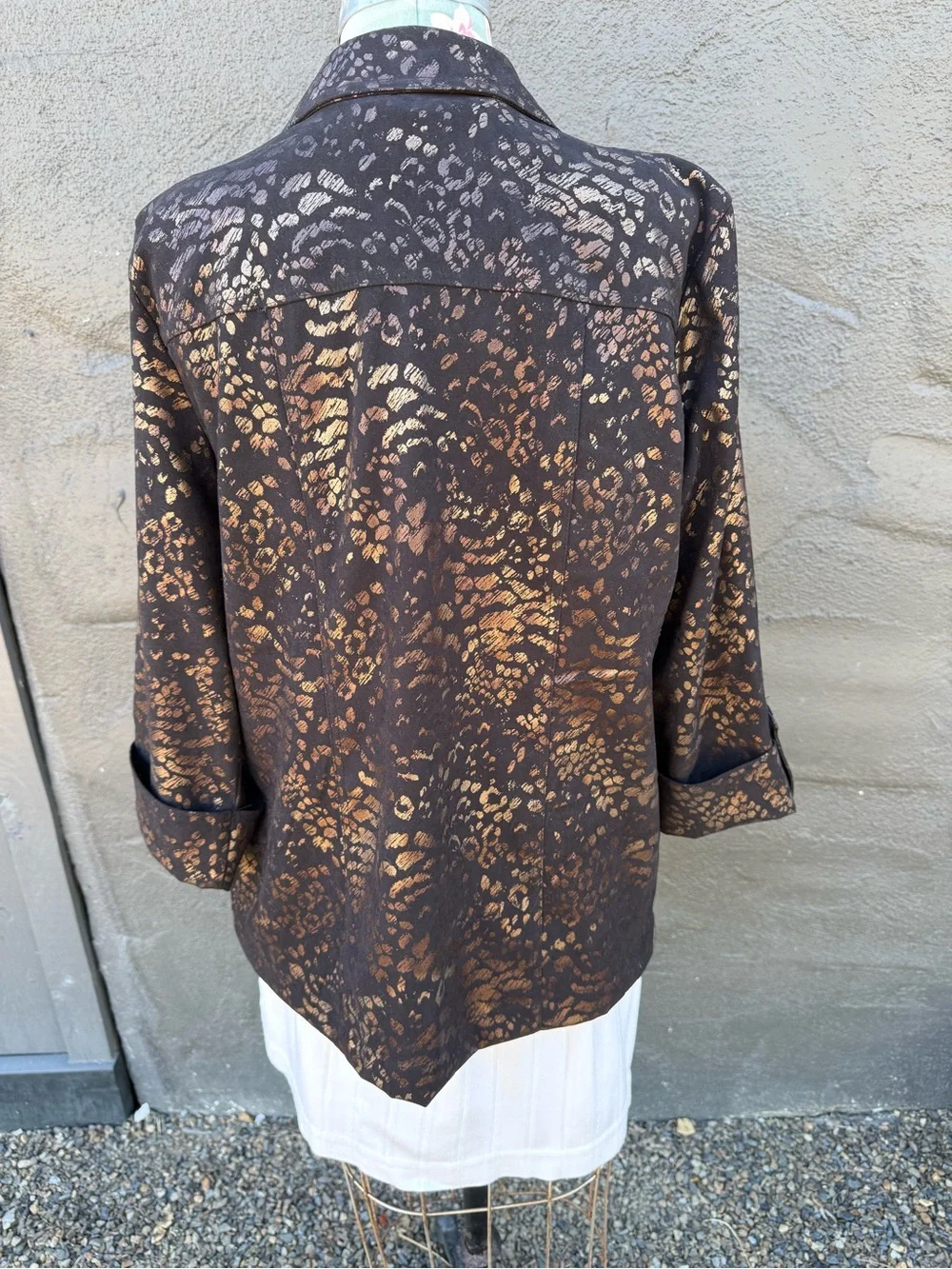 JM Collection Metallic Brown & Black Patterned Button-Front Jacket